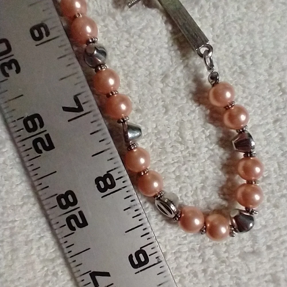 Silvertone pink beaded crystal cross necklace christian catholic religious